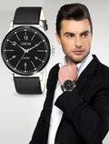 Classic Black Dial Quartz Wrist Watch with Leather Strap
