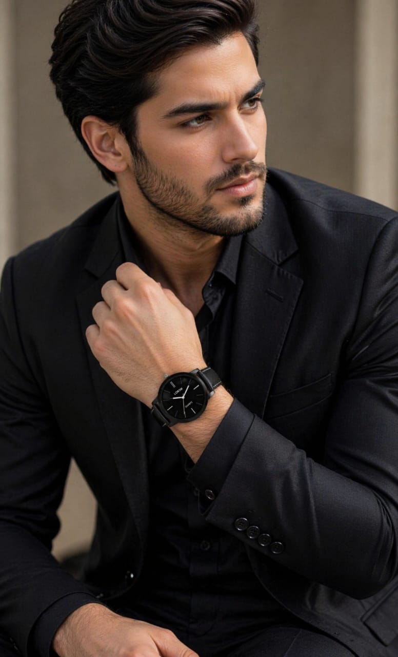 Luxury Lorem Quartz Watch – Premium Black Dial Leather Strap Timepiece