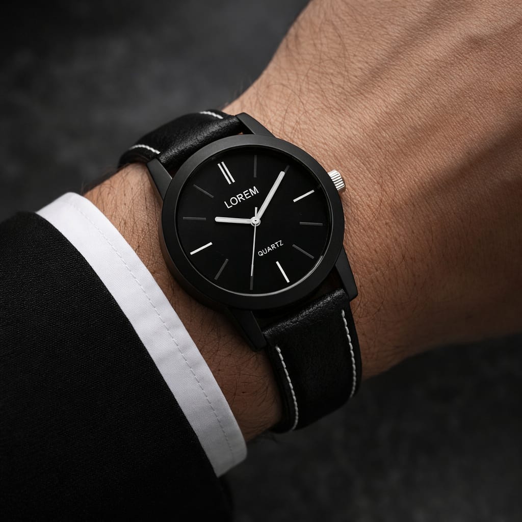 Luxury Lorem Quartz Watch – Premium Black Dial Leather Strap Timepiece