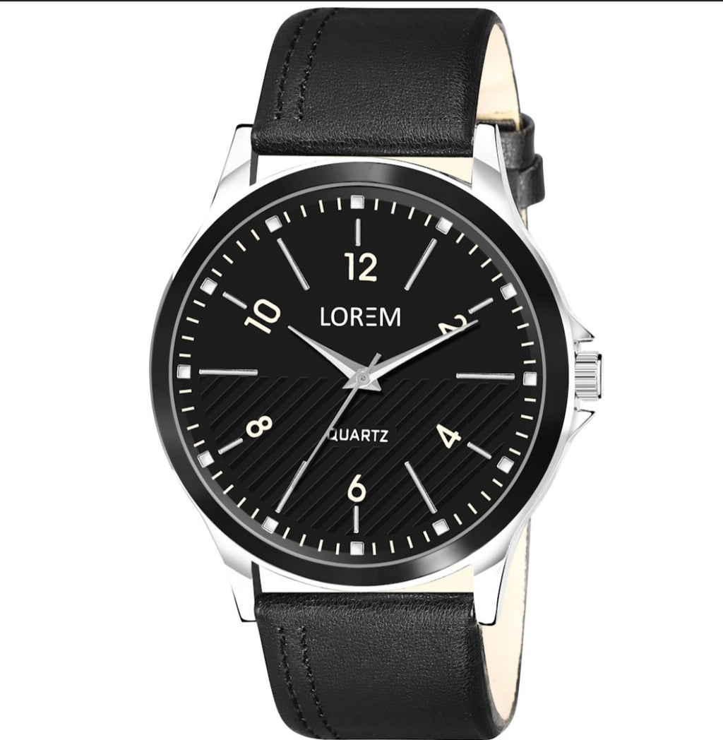 Classic Black Dial Quartz Wrist Watch with Leather Strap