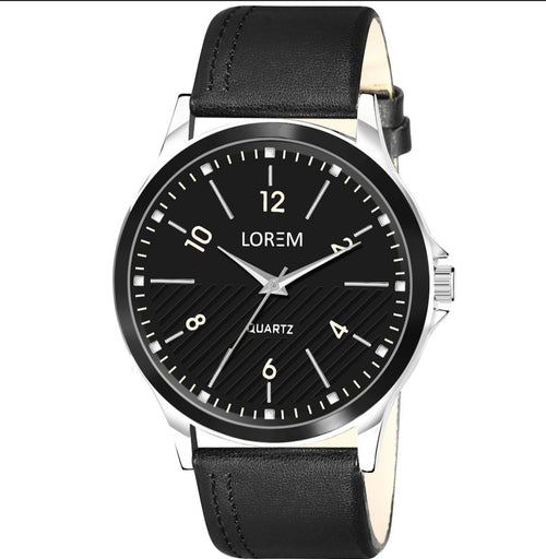 Classic Black Dial Quartz Wrist Watch with Leather Strap